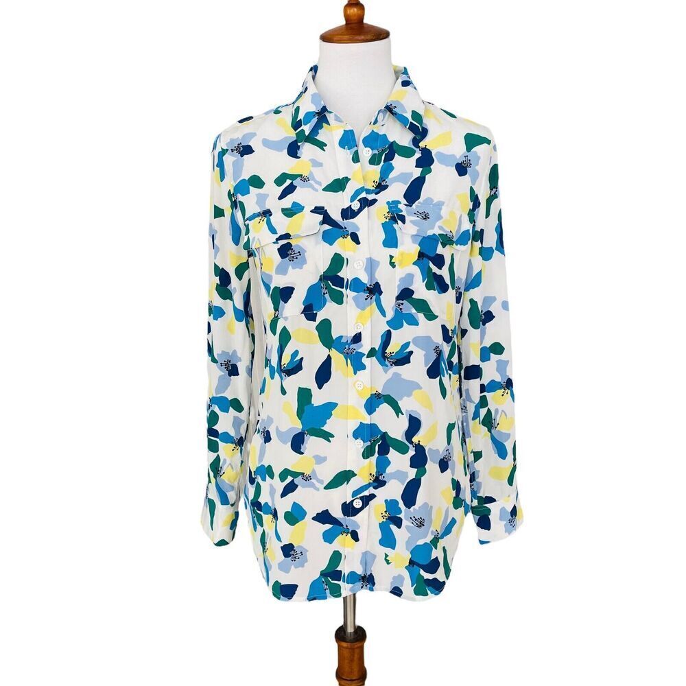 Equipment Femme Colorful Floral 100% Silk Button Down Blouse Women’s Size Small